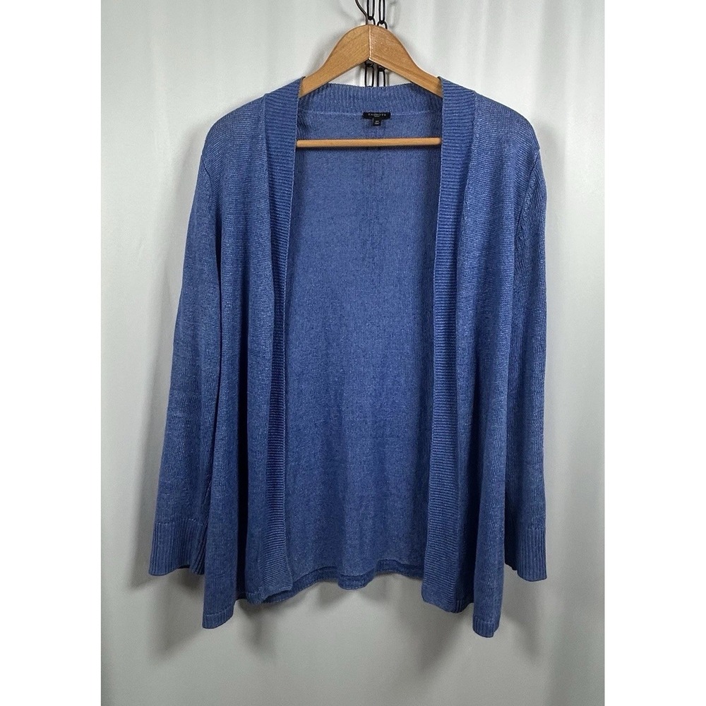Talbots Linen Blue Knit Open Front‎ Cardigan Petite 2X 100% Linen